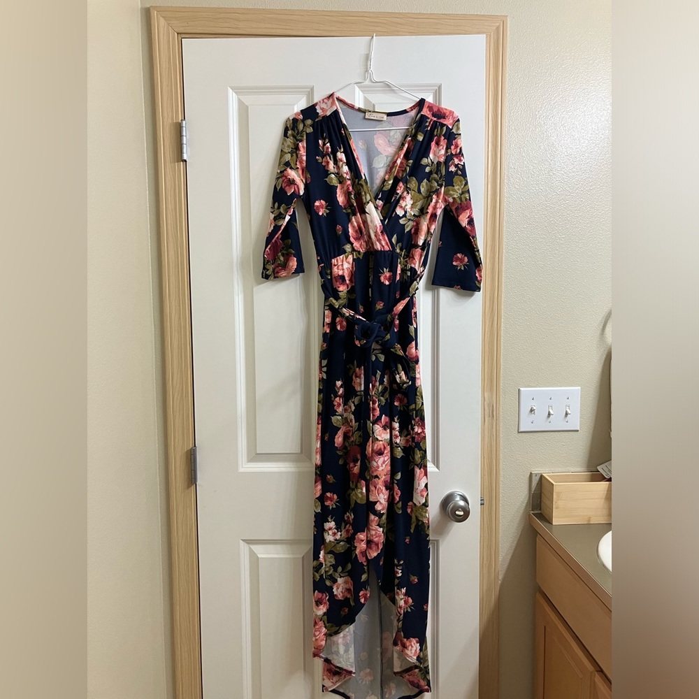 Faux Floral Wrap Dress, Size Medium